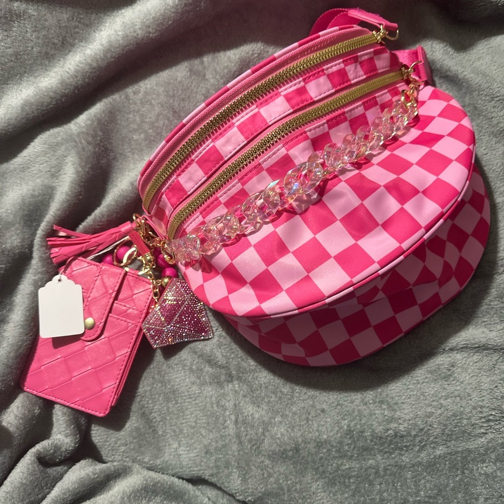 Pink Checkered Bum Bag Set